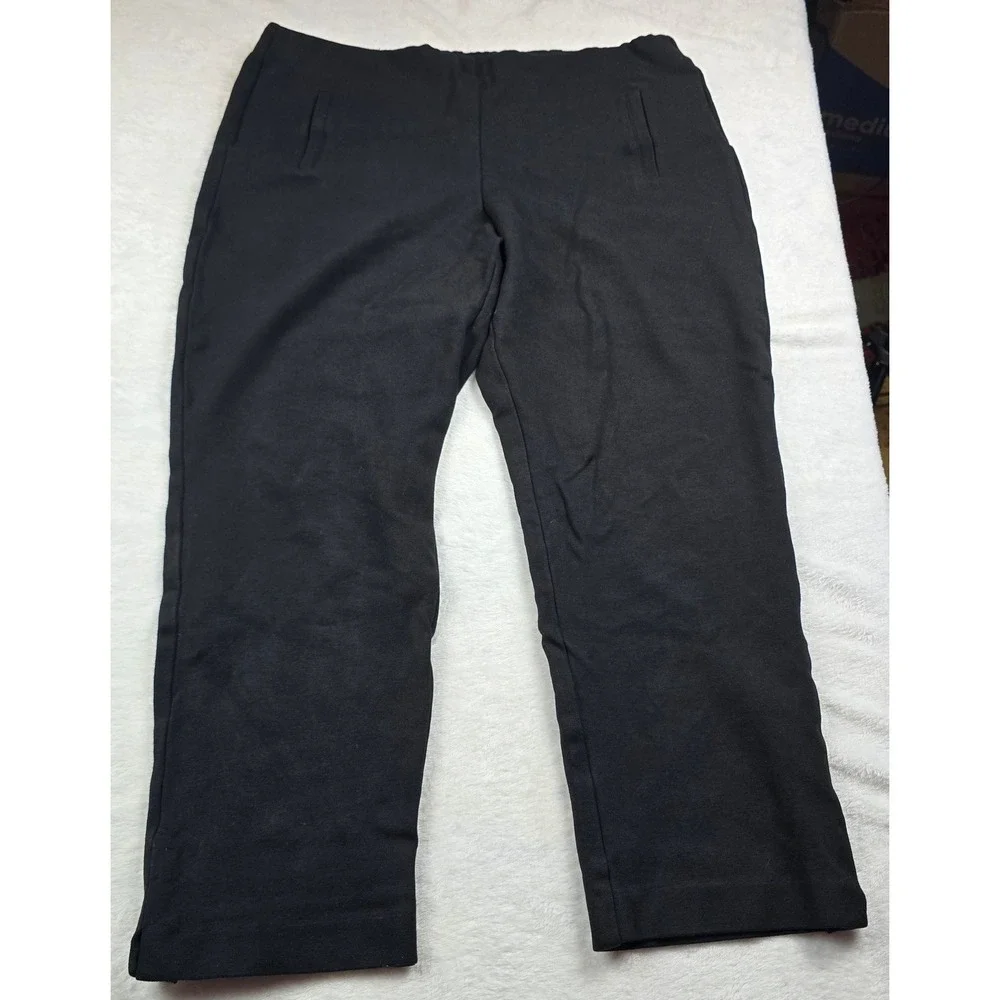 Chicos Black Pull On Stretch Pants Size 2.5 US 14 Ankle Slit Flat Front Trouser